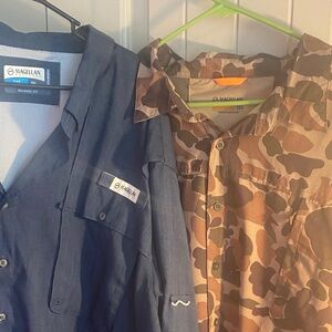 3XL  2 Magellan Outdoors Men's Navy and Camouflage Button Down Shirts
